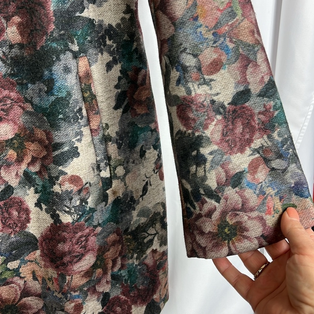 Fiorella Rubino floral print snap front coat with pockets Sz 8 - Picture 7 of 13